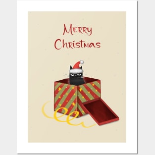 Merry Christmas - Black cats with Santa hat. Posters and Art